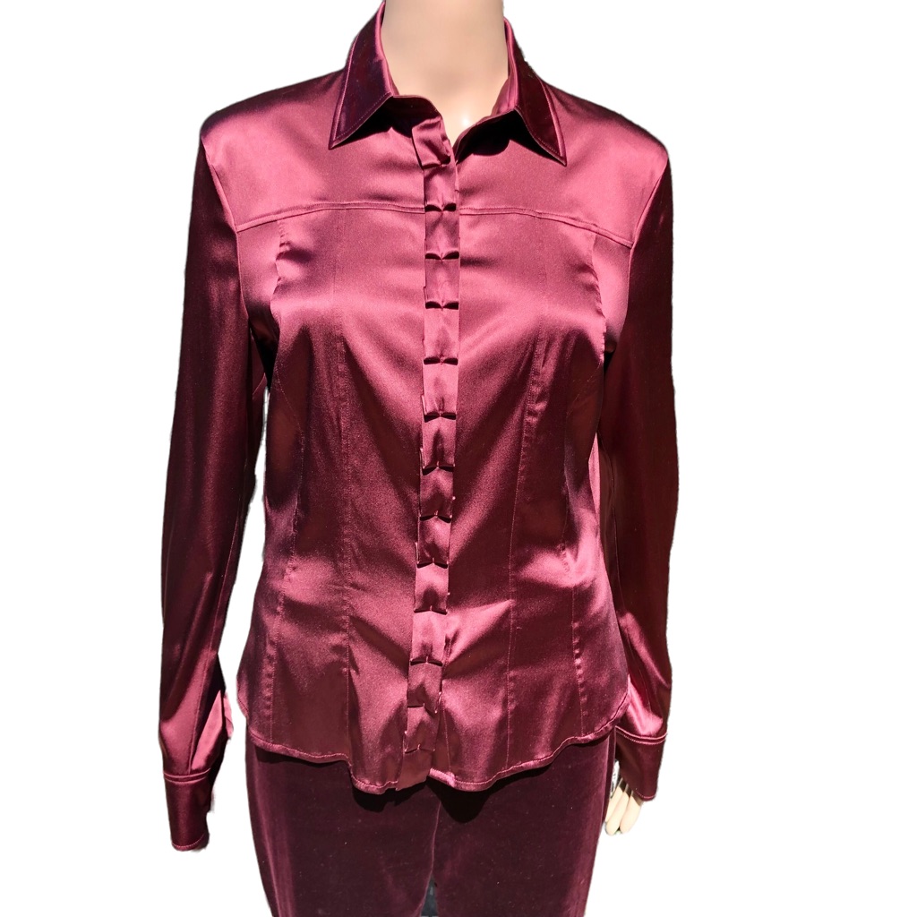 Escada | Tops | Escada Burgundywine Color Silk Blouse With Ruffle Sz 8 Eu  38 | Poshmark, image size:1024x1024